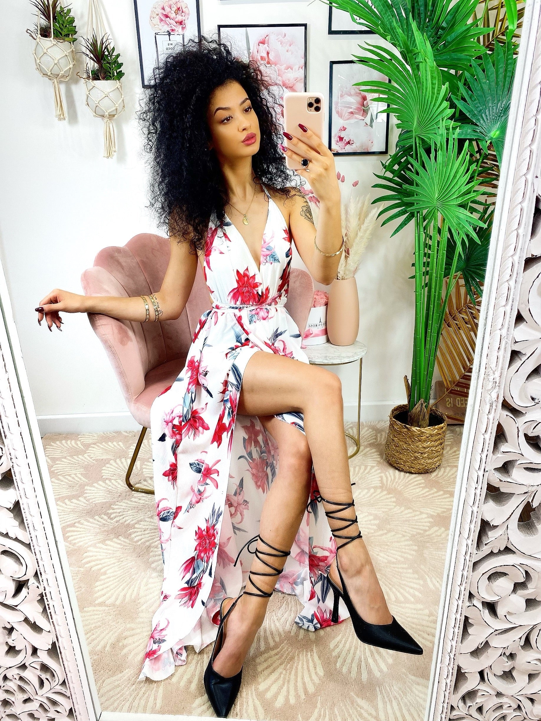 Abito Afrodite con fiori Corallo