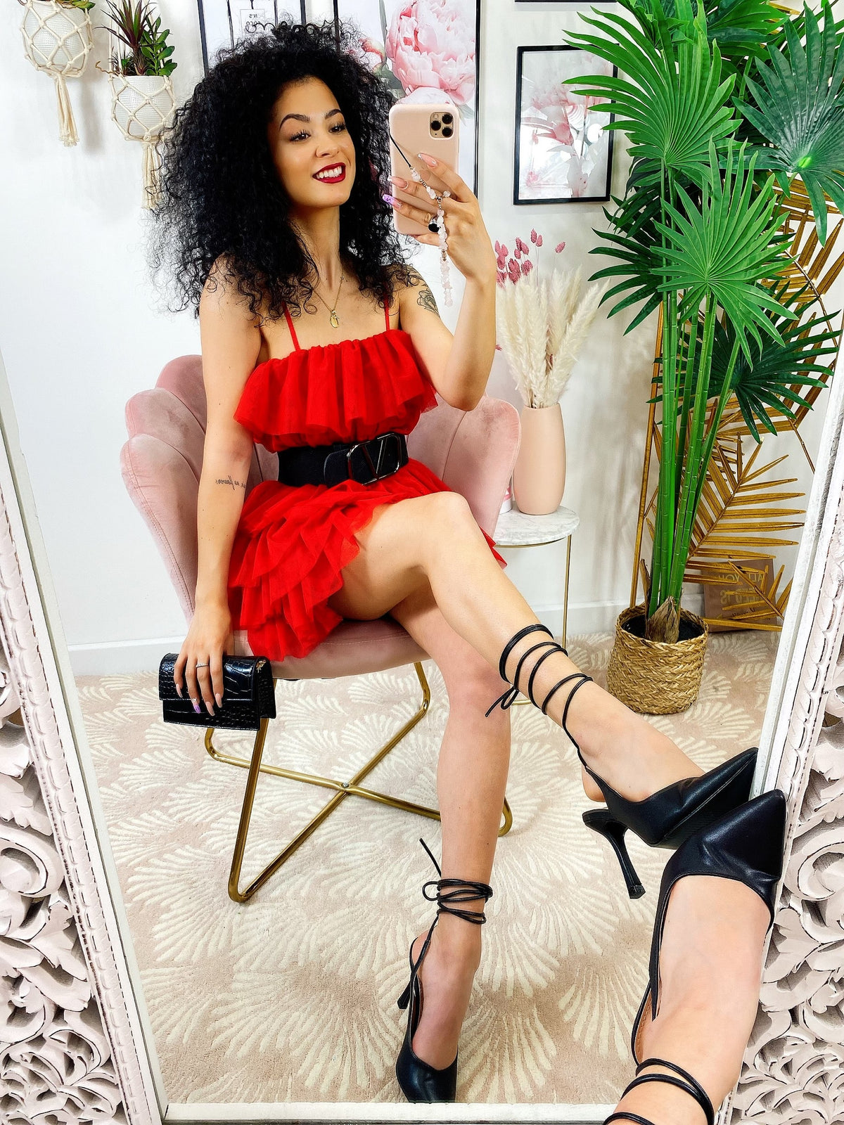 Abito in tulle a balze Venere rosso