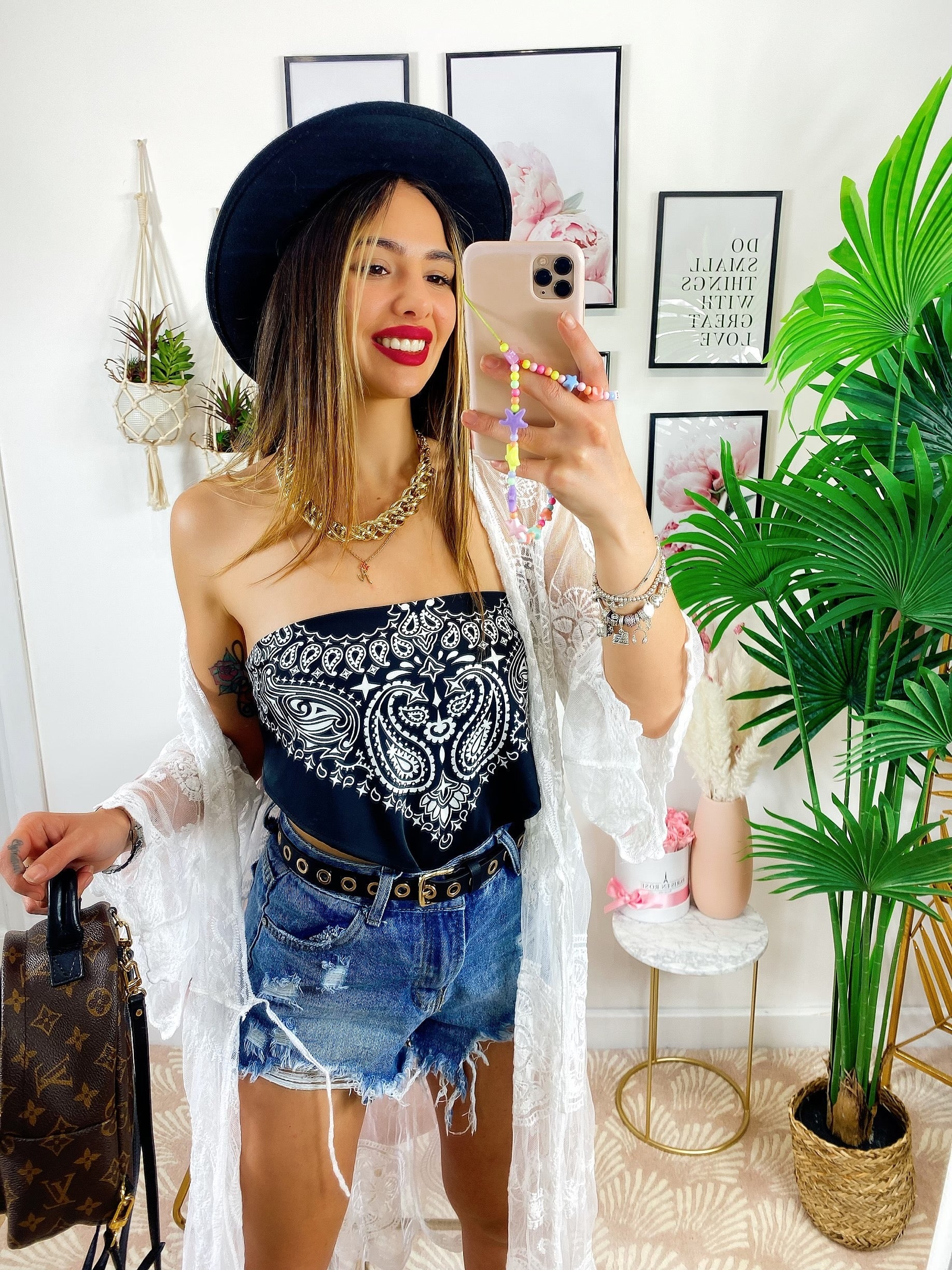 Top stampa bandana nero