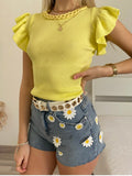 Maglia a costine gialla con catena