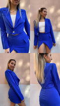 Completo giacca corta e gonna blu elettrico
