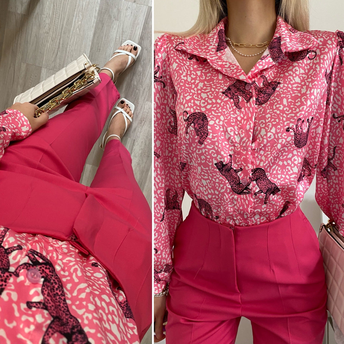 Pantalone vita alta Fuxia