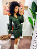 Abito in maglia aderente con bottoni Verde militare