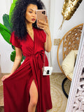 Abito lungo bordeaux con spacco