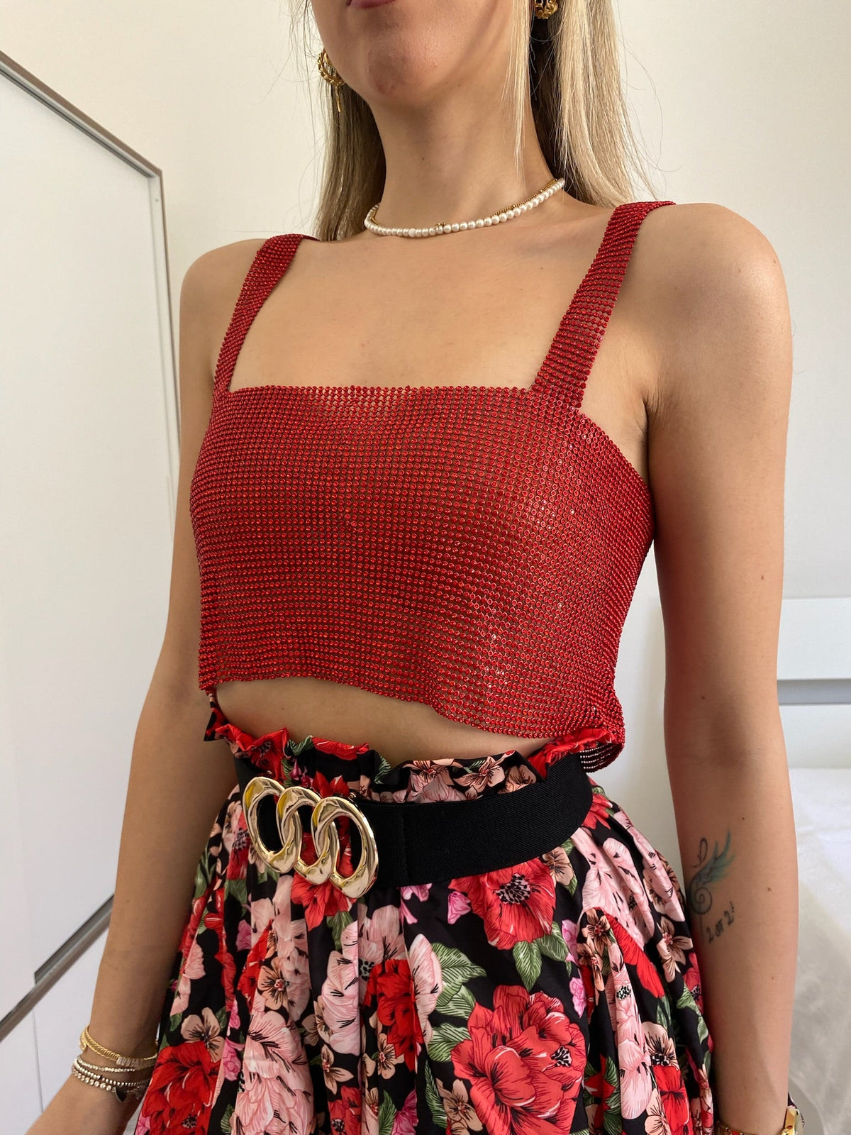 Top luxsequin rosso