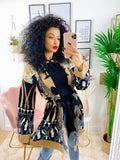 Cardigan frange e cinta beige e Black