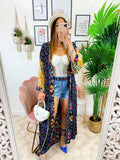 Kimono in seta etnico base nera con fiori