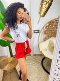 Short rosso con arricciatura