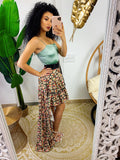 Maxi gonna con fiori corta davanti