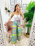 Pantalone a zampa stampa etnica Base verde