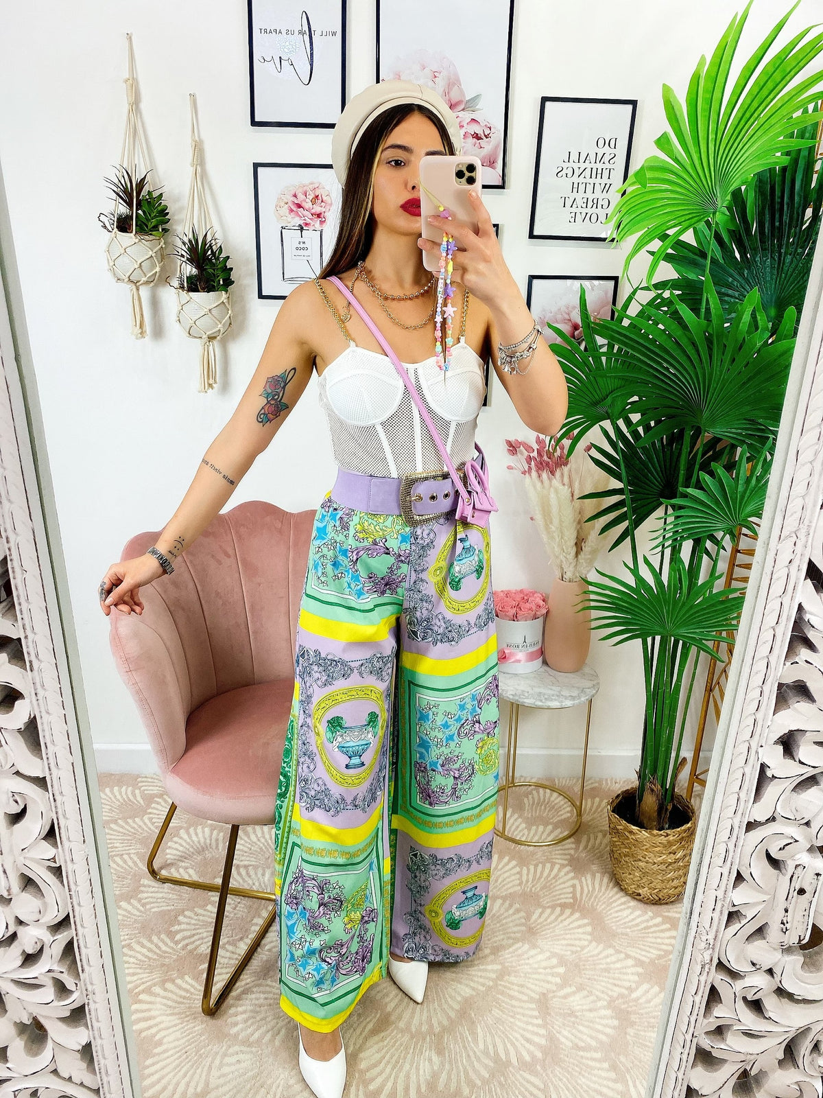 Pantalone a zampa stampa etnica Base verde