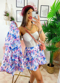 Completo Giacca e Short fiori celesti