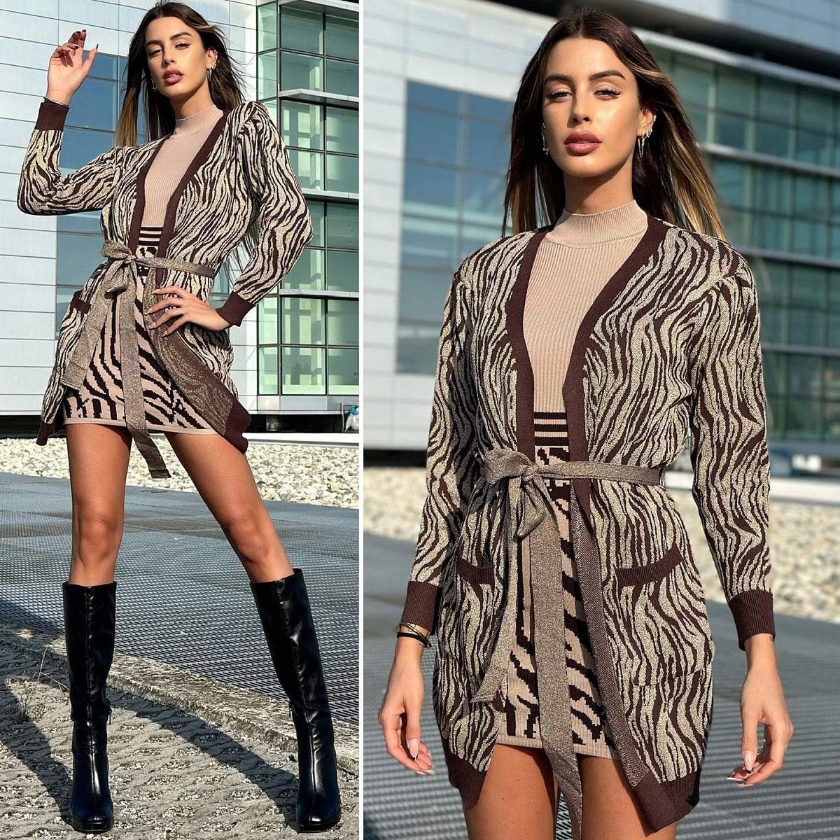 Cardigan in lurex zebrato choco gold