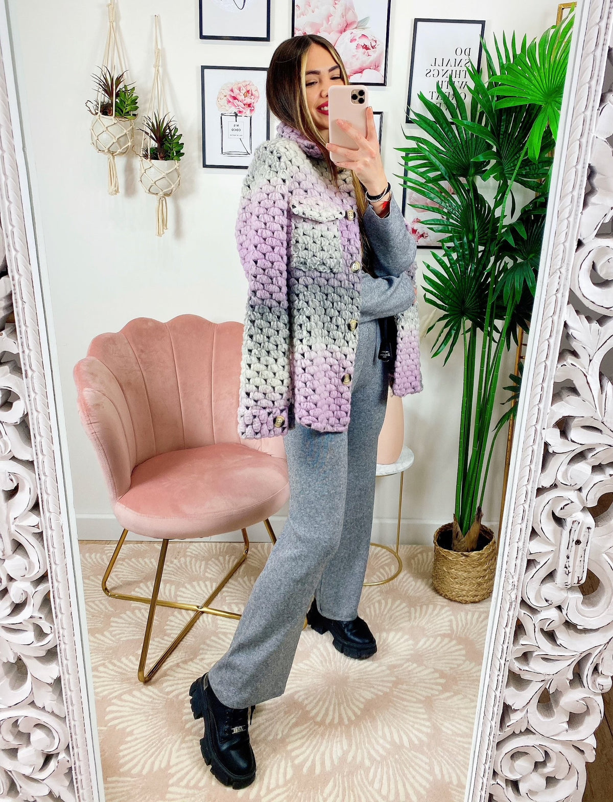Giacca con bottoni Multicolor grigia e lilla