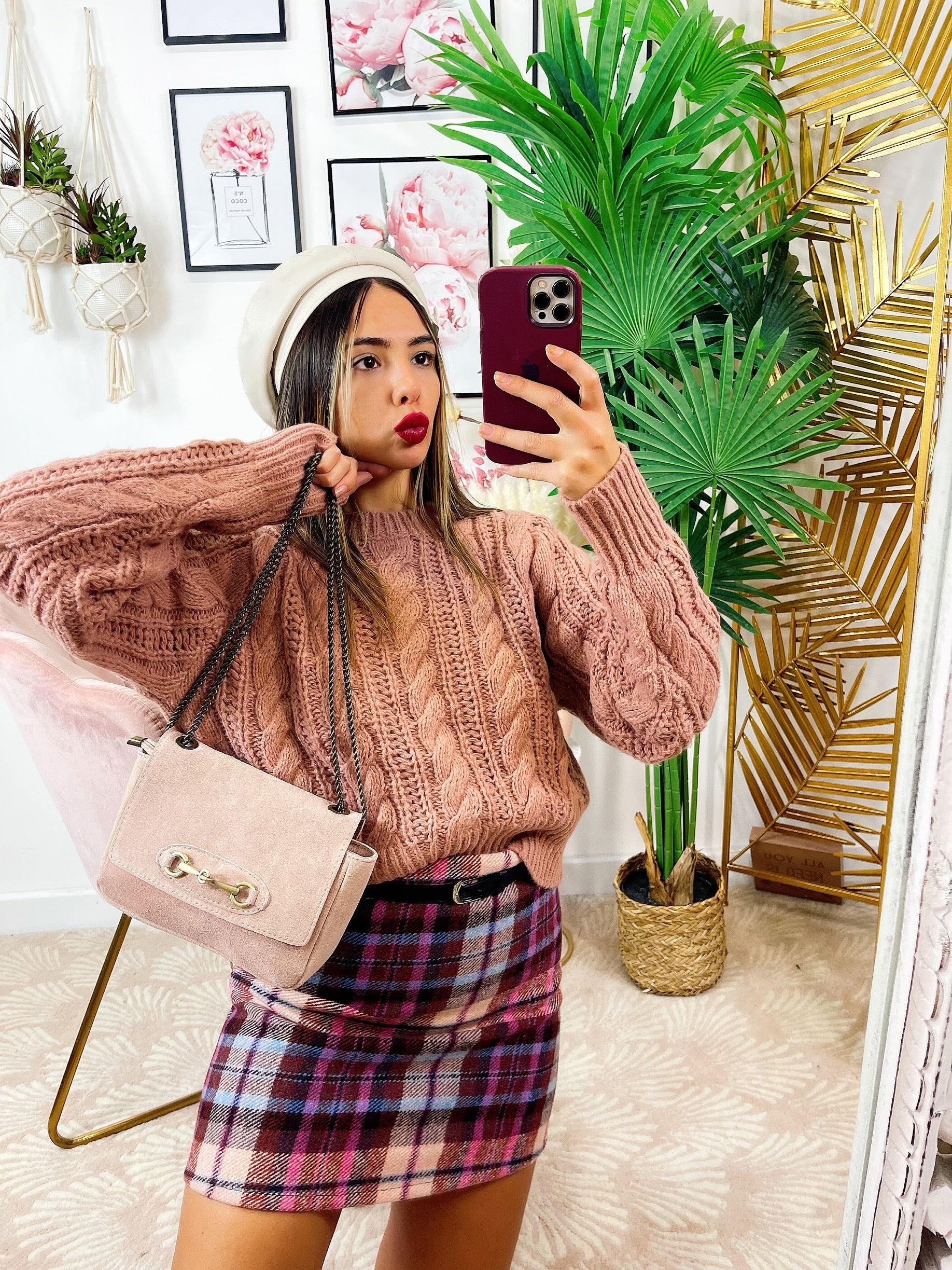 Maglione a trecce Rosa polvere