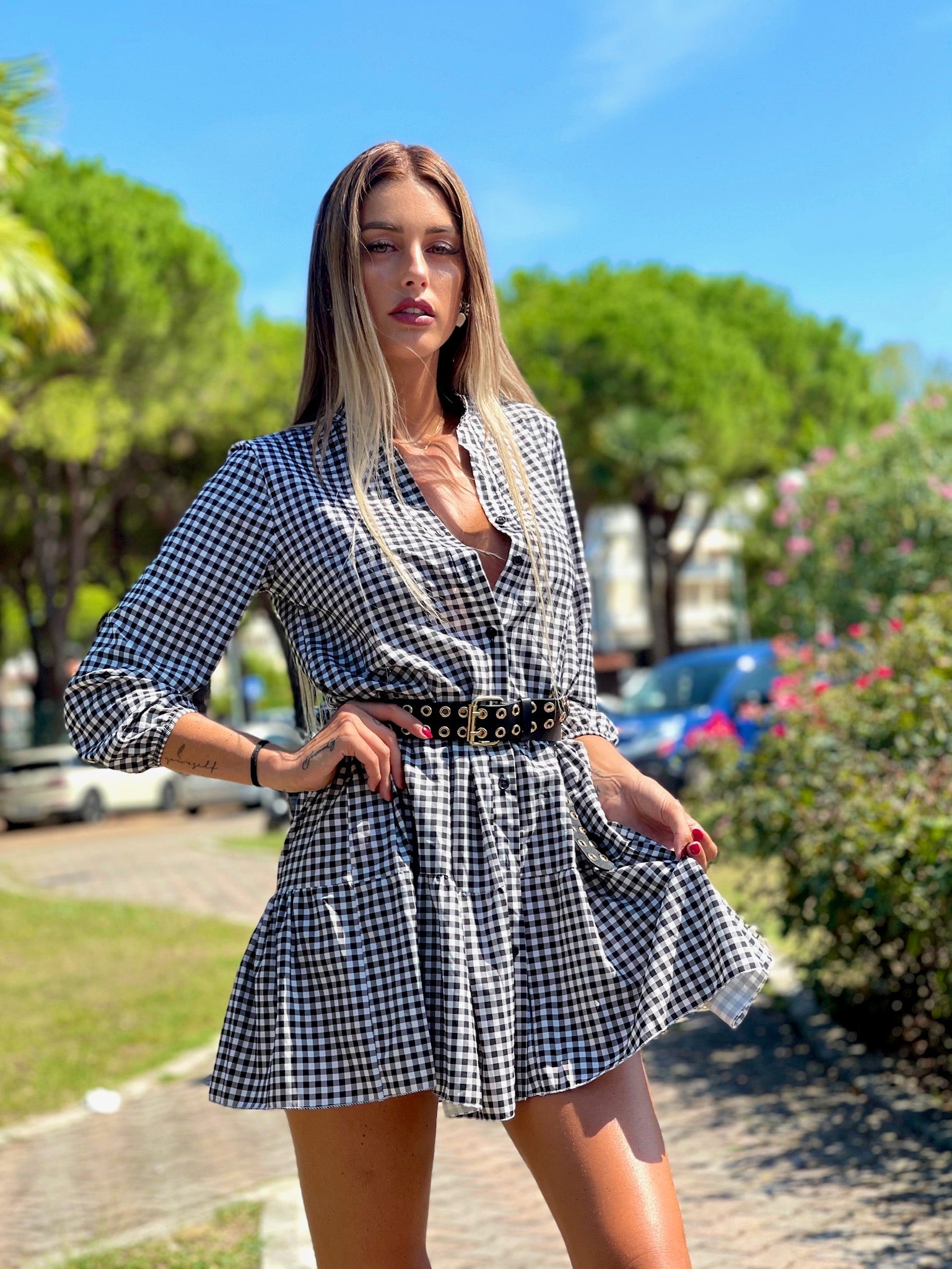 Maxi camicione a quadri nero