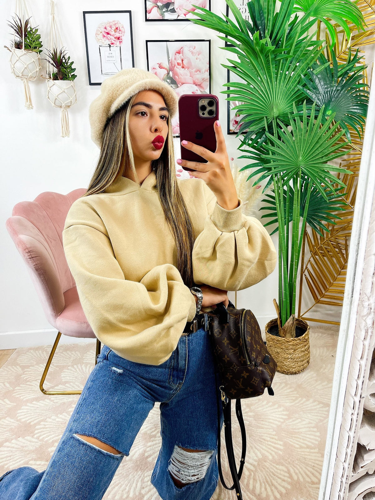 Felpa beige manica ampia