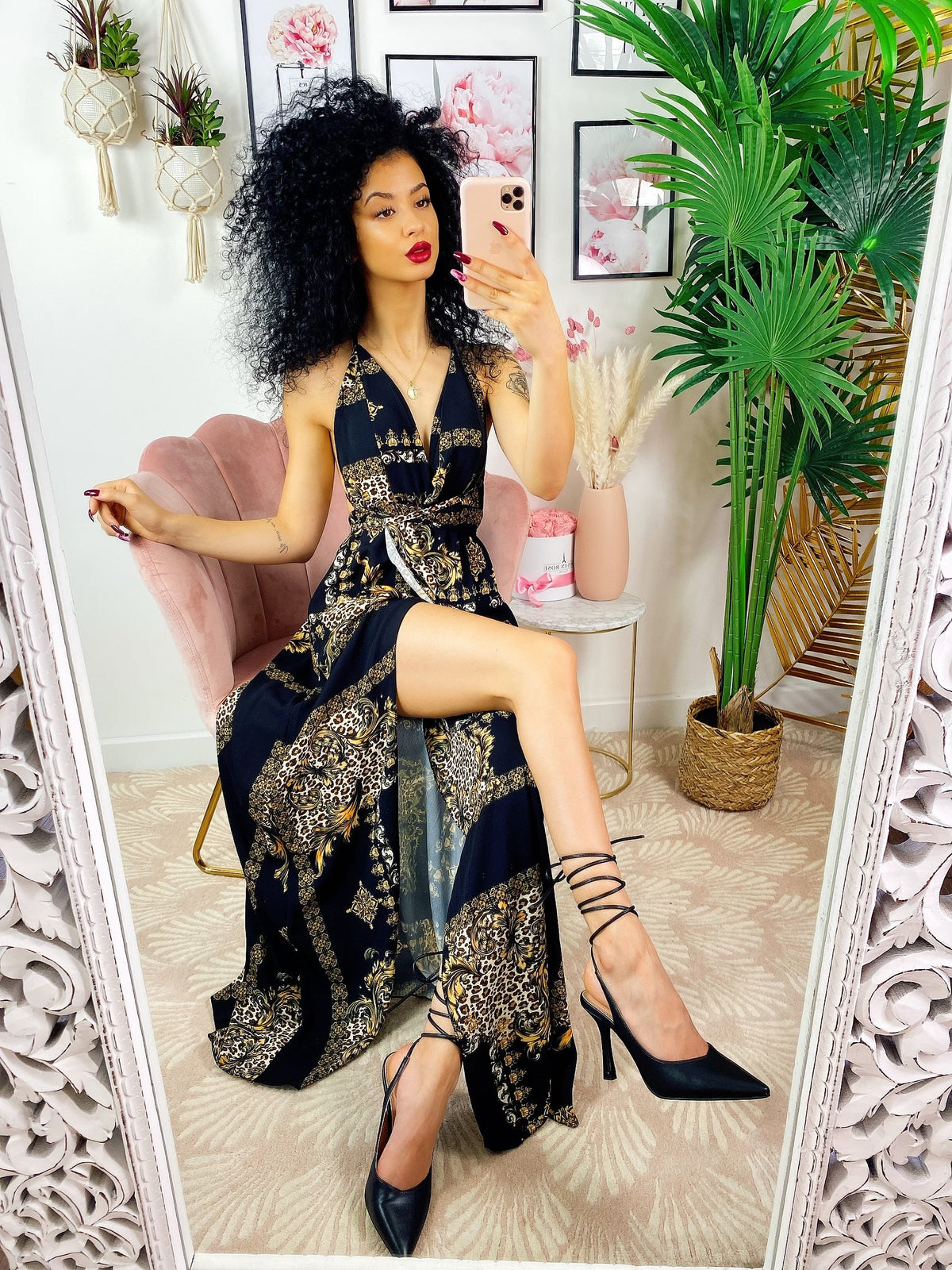 Dress Afrodite stampa etnica nero