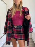 Cappotto check fucsia nero