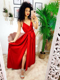 Abito in raso con maxi spacco