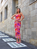 Completo top e gonna in tulle arancio Fuxia