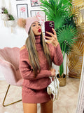 Maxi maglia a collo alto rosa