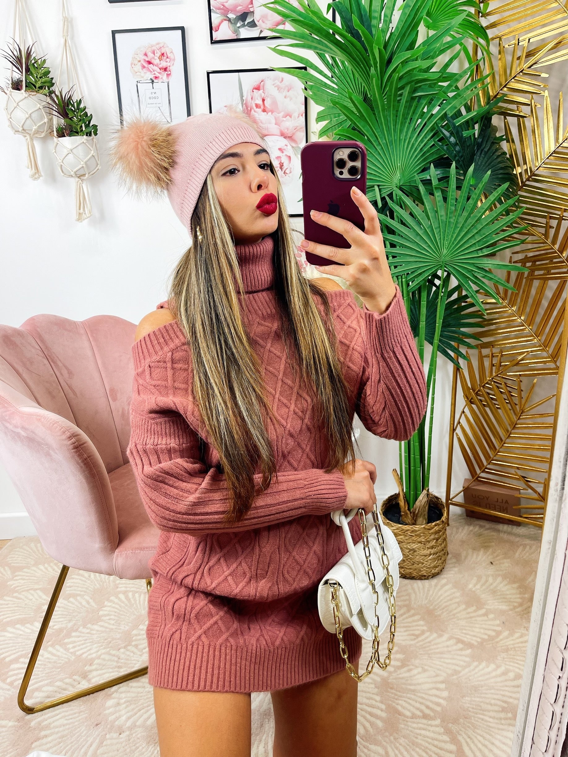 Maxi maglia a collo alto rosa