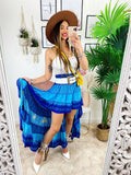 Gonna asimmetrica Celeste e blu