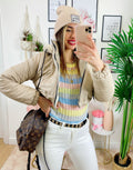 Bomber crop in ecopelle Beige