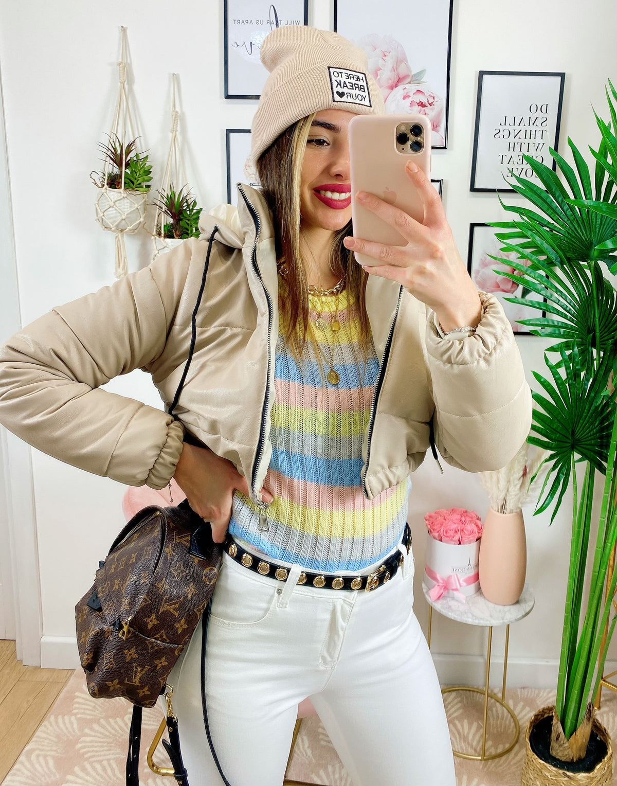 Bomber crop in ecopelle Beige