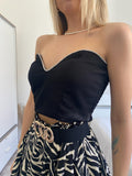 Top scollo a cuore con strass nero