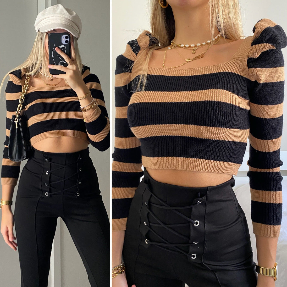 Maglioncino crop a righe nude