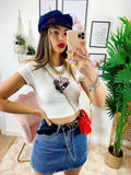 T-Shirt Crop con aquila bianca