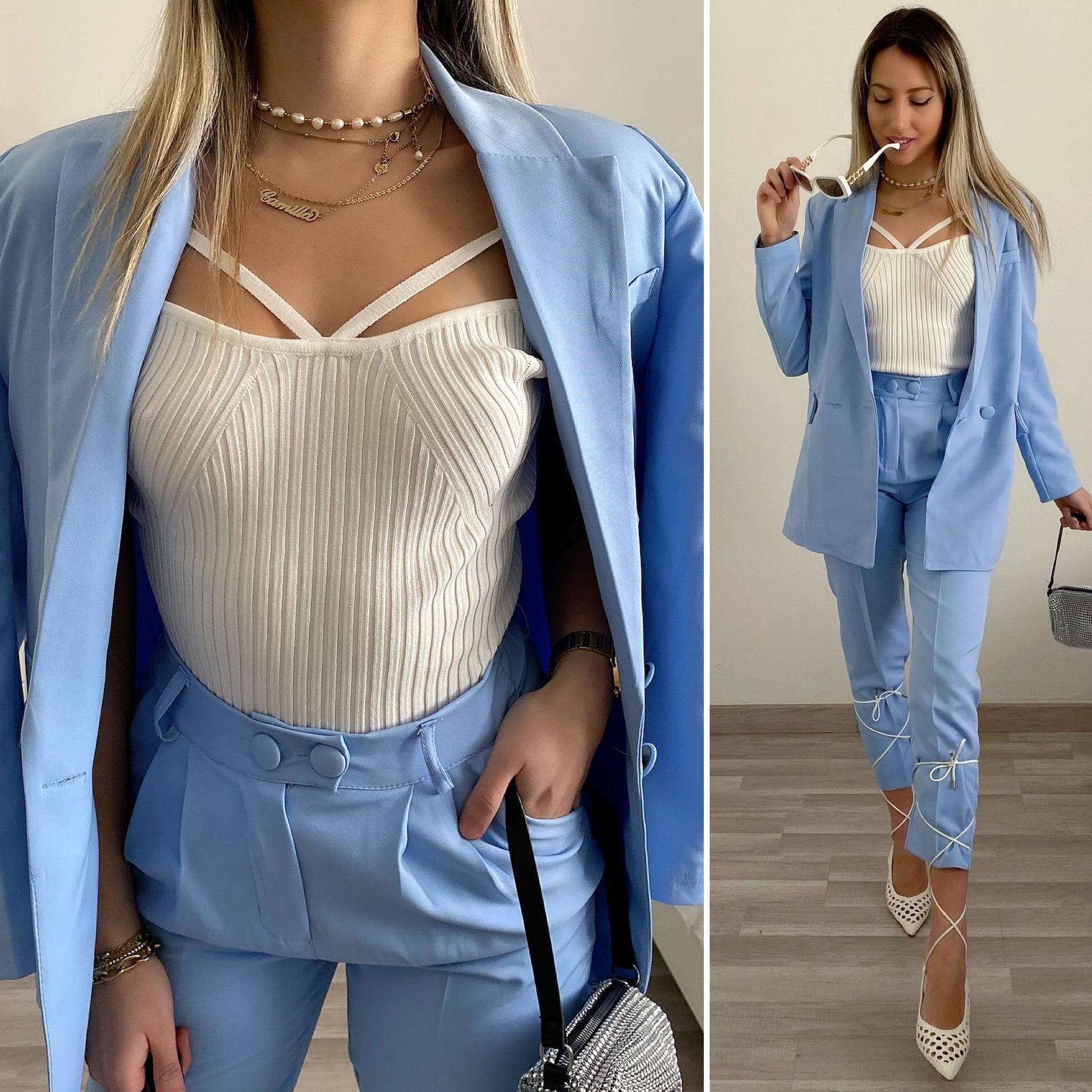 Top bianco con anelli oro