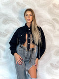 Giacca in jeans nero con frange