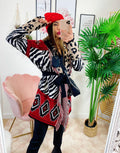 Cardigan Zebrato con frange e cinta