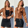 Giacca Camel in ecopelle con bottoni