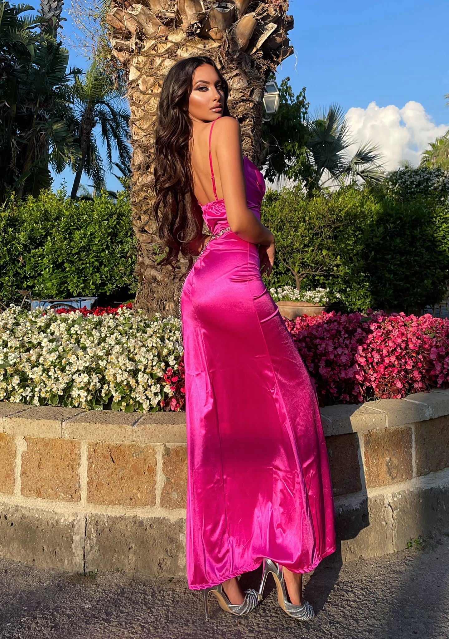 Abito bustier lungo Fuxia
