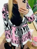 Cardigan Rosa Angel con frange e cinta