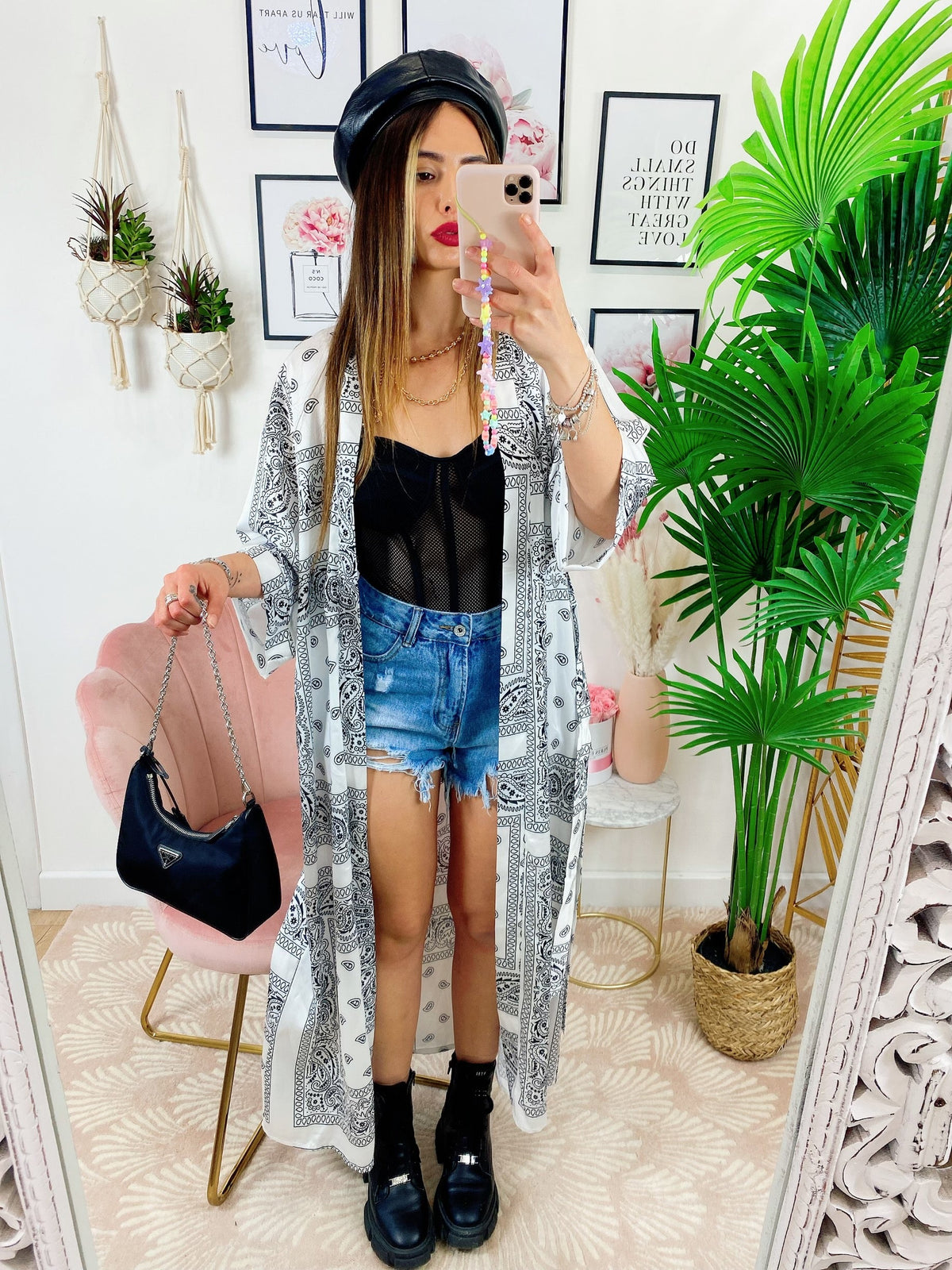 Kimono effetto bandana bianco