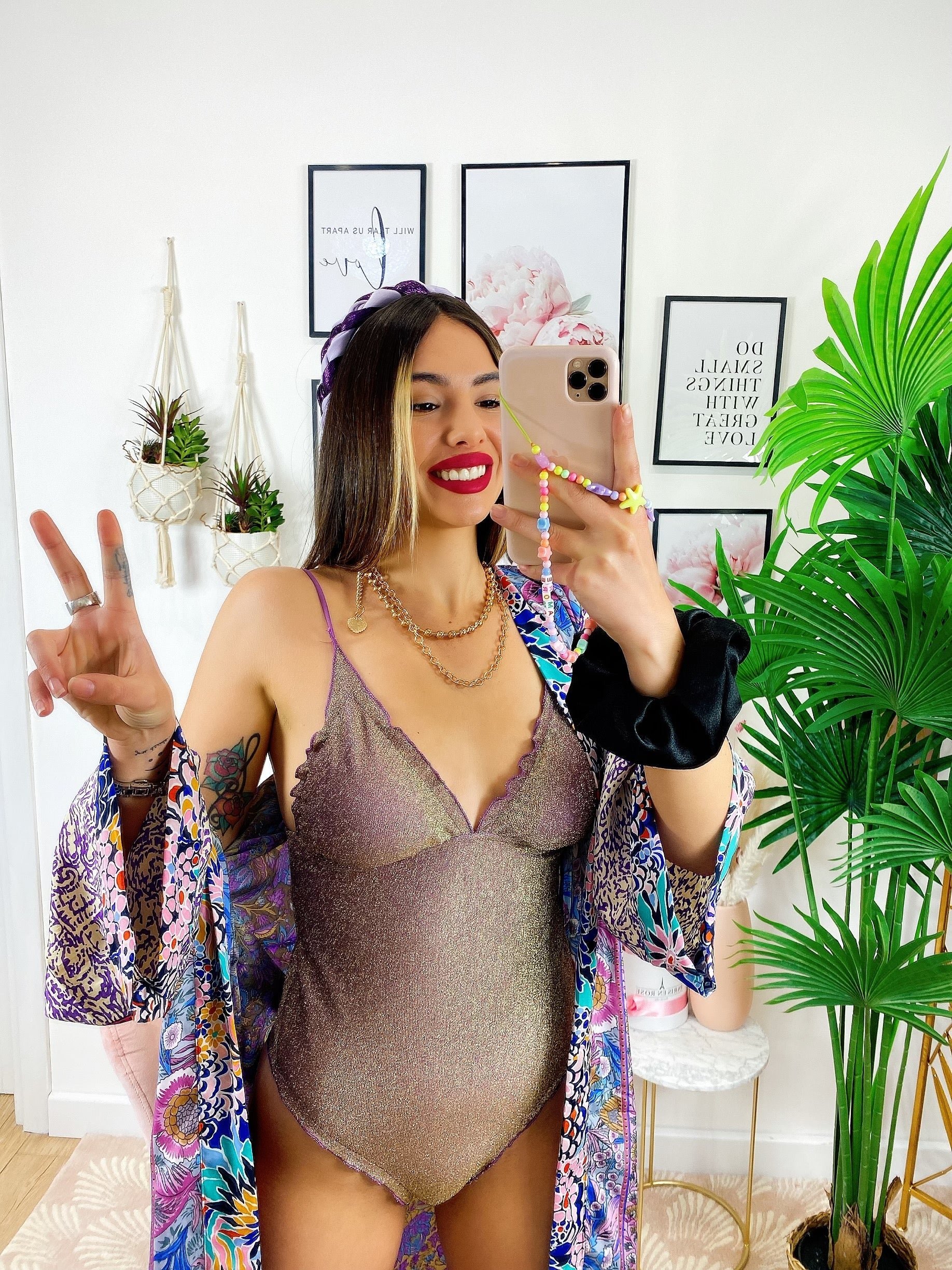 Body intero glitter con arricciature