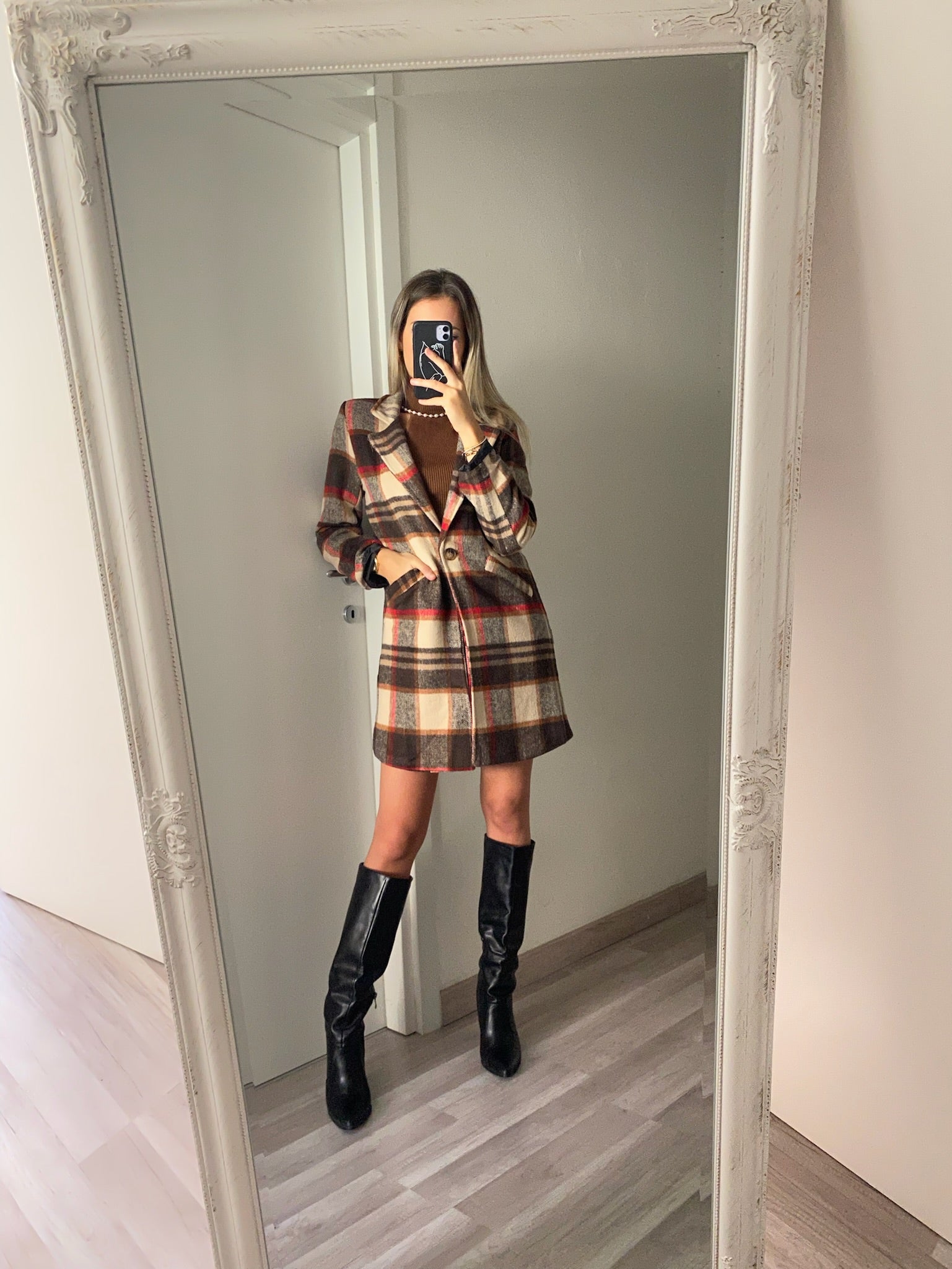 Cappotto check trama nude red