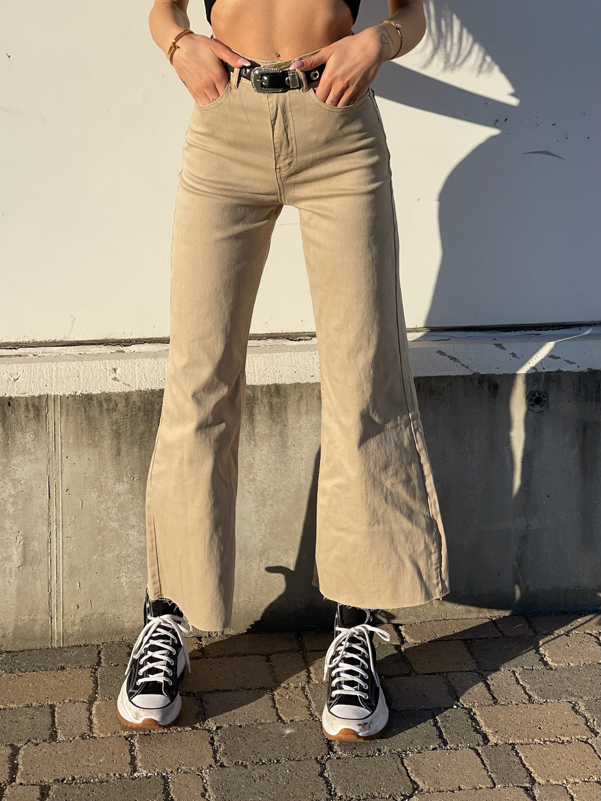 Jeans beige wide leg