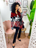 Cardigan Rosso con frange e cinta
