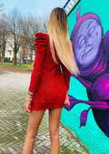 Abito in velluto con glitter argento manica bombata