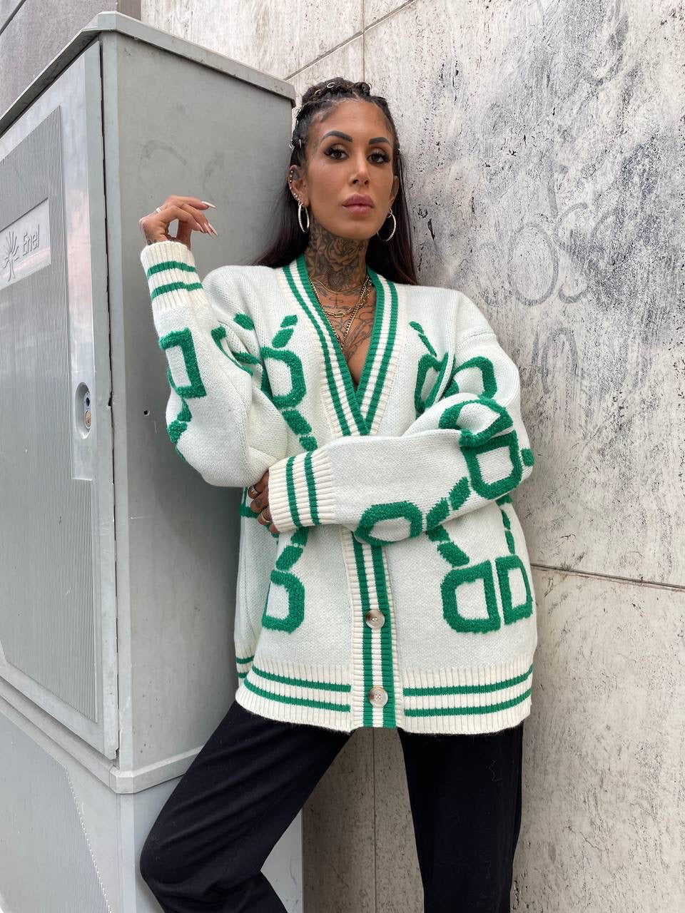 Cardigan influencer verde Top quality