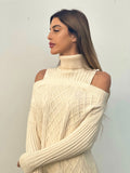 Maxi maglia a collo alto beige