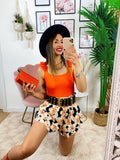 Short nero fiori arancio