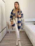 Giacca check nude e blu