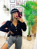 Maglione con Rouches e bottoni gioiello
